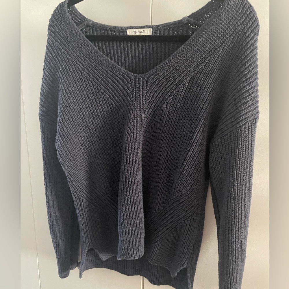 Madewell, navy, extra-large, knit sweater oversized, v neck